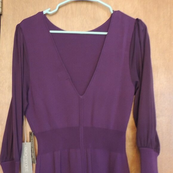Eva Mendes NY & Co Purple Midi Dress L Long Sleeve Empire Waist NWT - Picture 6 of 10